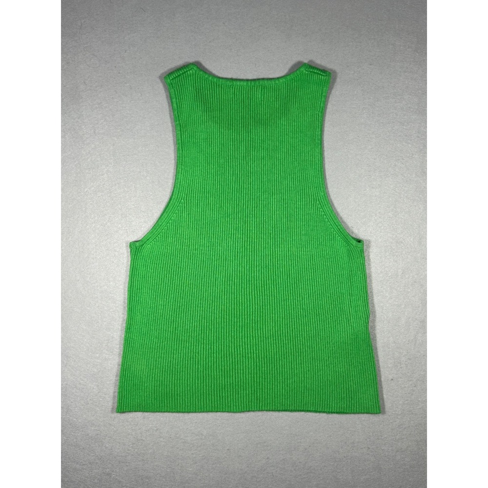 Capsule Layering Mango MNG Ribbed Knit Sweater Tank Green Crew Neck Size Med - Picture 5 of 7